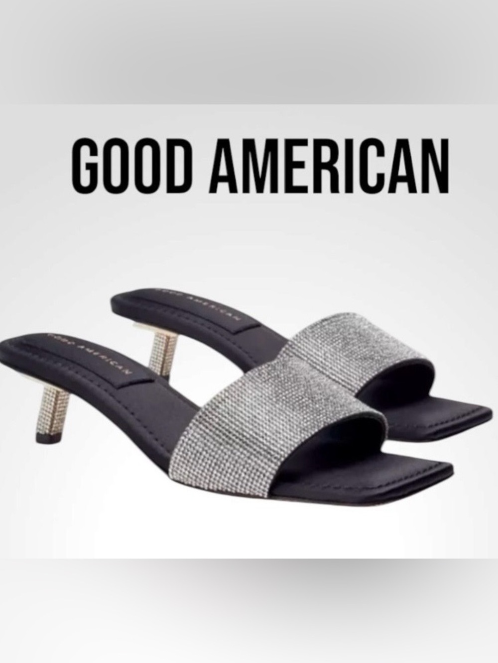 Good American Kardashian kickstand slide low heels Crystal pumps NWOB size 8